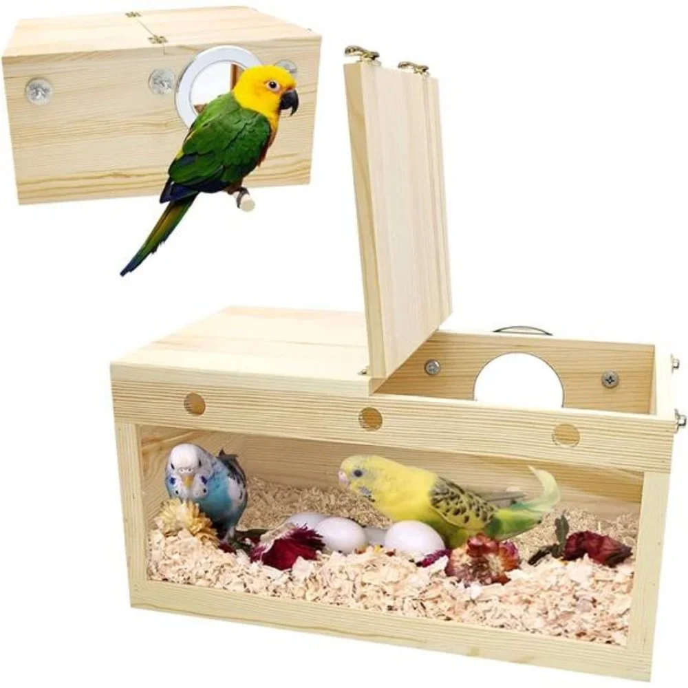 Bird Nesting Breeding Box with Perch Wood Bird House